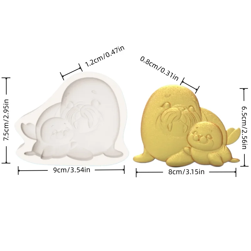 Arctic Walrus Parent-Child Mold, Cute Design with Whiskers and Fangs, Polar Theme Fondant Chocolate Making Silicone Mold - view 2