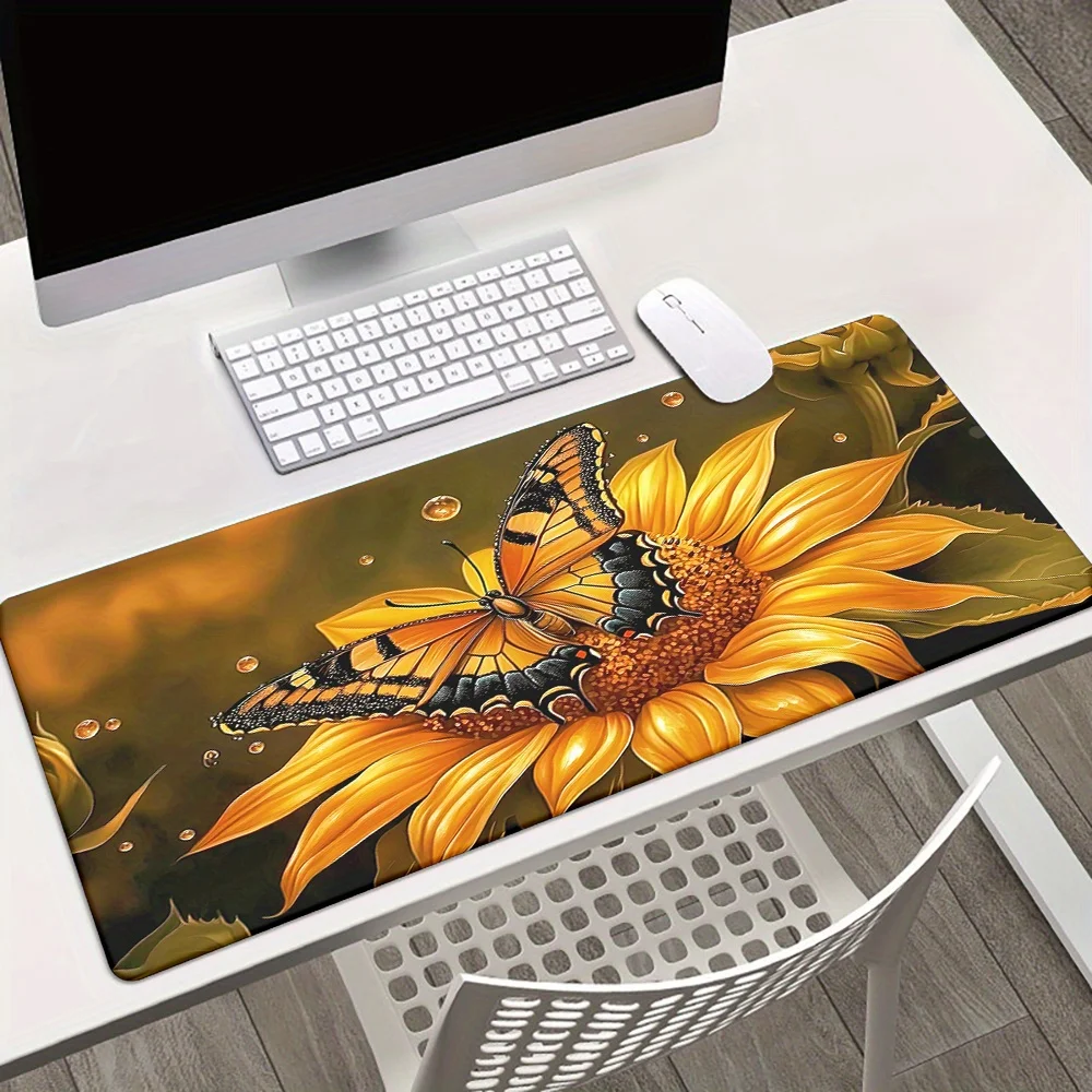 Vibrant Sunflower Butterfly Extended Mouse Pad Non Slip Rubber Desk Mat for Office Gaming