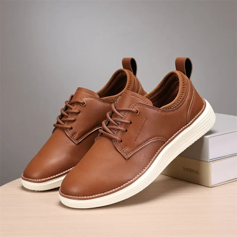 Men's Leather Shoes PU Fabric Spring and Autumn Brown Men's Casual Shoes Black Comfortable Classic Walking Shoes Flat Bottom