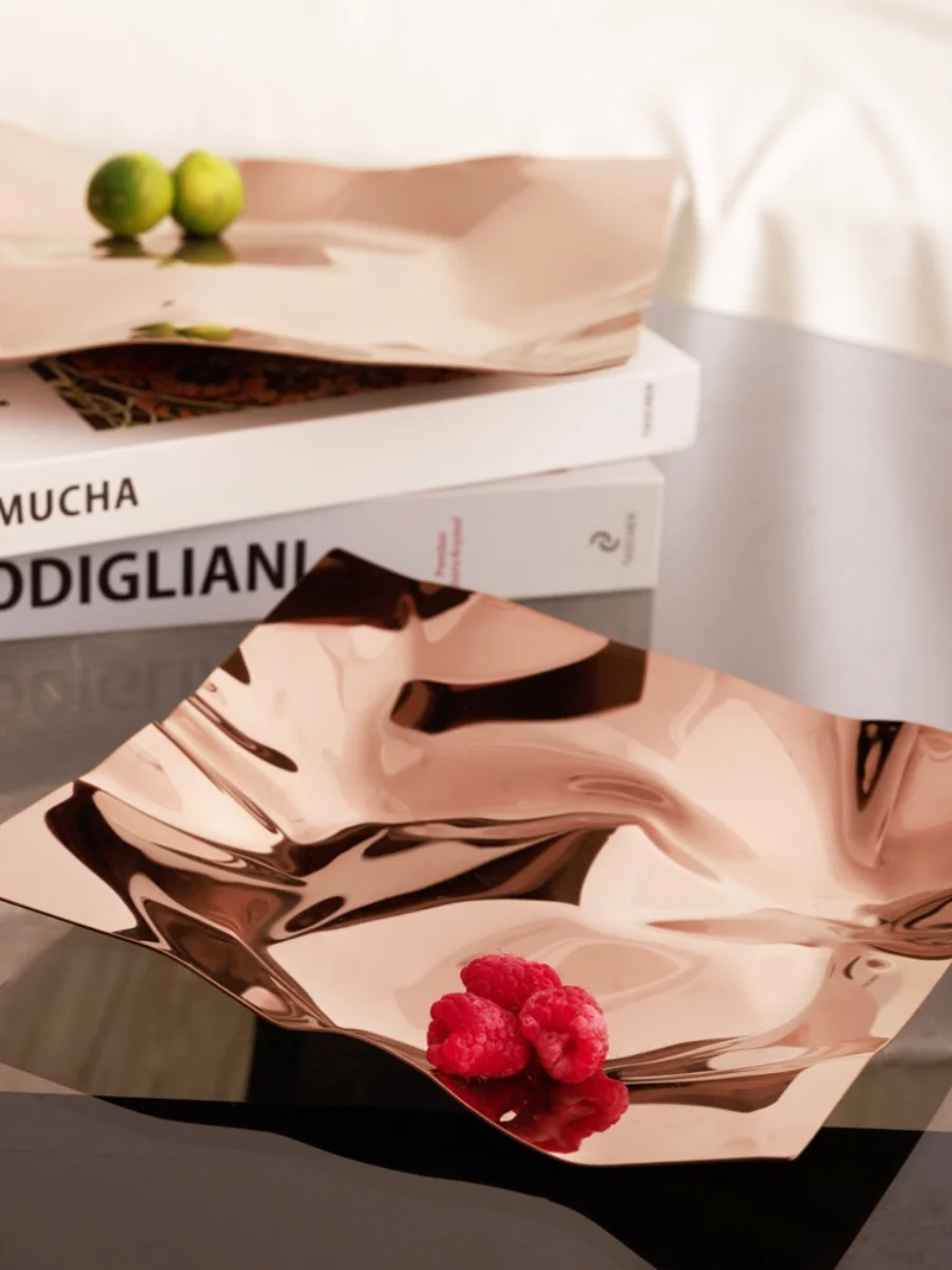 

Nordic Luxury Wave Pattern Stainl Steel Fruit Tray Key Storage Tray Living Room Decorative Ornaments Display Tray