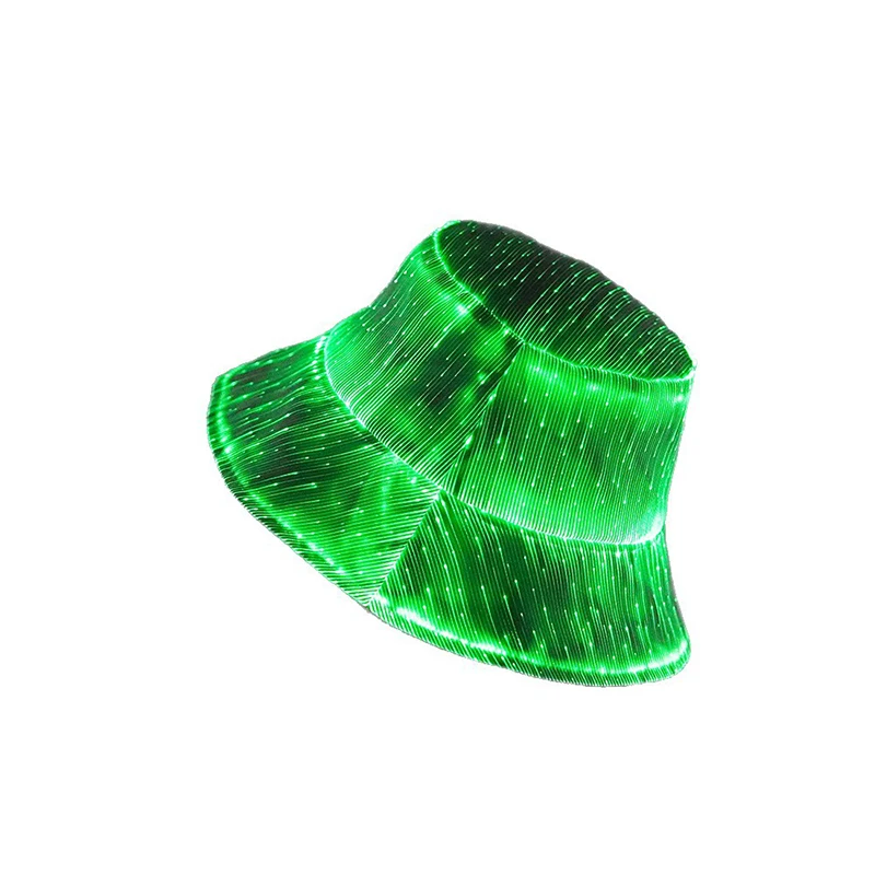 Rechargeable Fashionable Led Mutil-Color Luminous Glowing Hat Fiber Optic Cyberpunk Luminous Bucket Hat with USB Cable