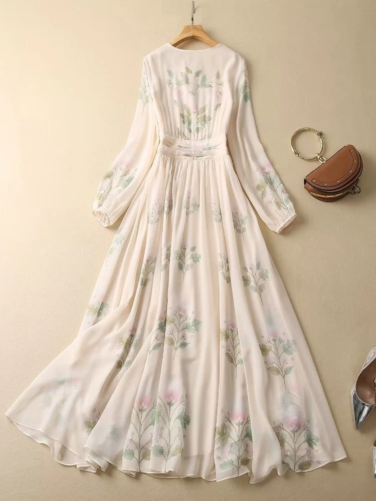 ZJYT-passarela feminina com estampa floral chiffon longo maxi dress, robe casual de férias, estilista, elegante vestido de festa, 2023