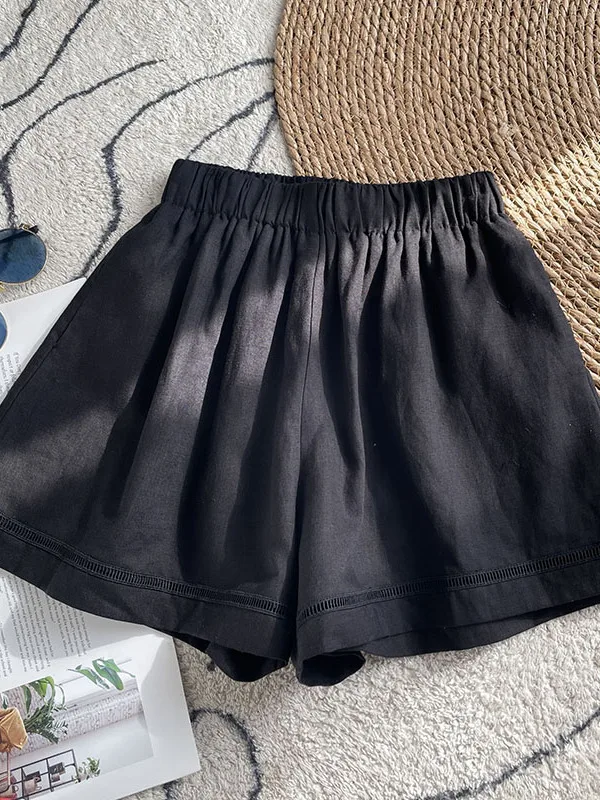 Spodnie damskie z wysokim stanem, z wycięciami, szerokie nogawki, letnie, cienkie, luźne, lniane, codzienne, bawełniane, w kształcie litery A, krótkie spódnico-spodnie.