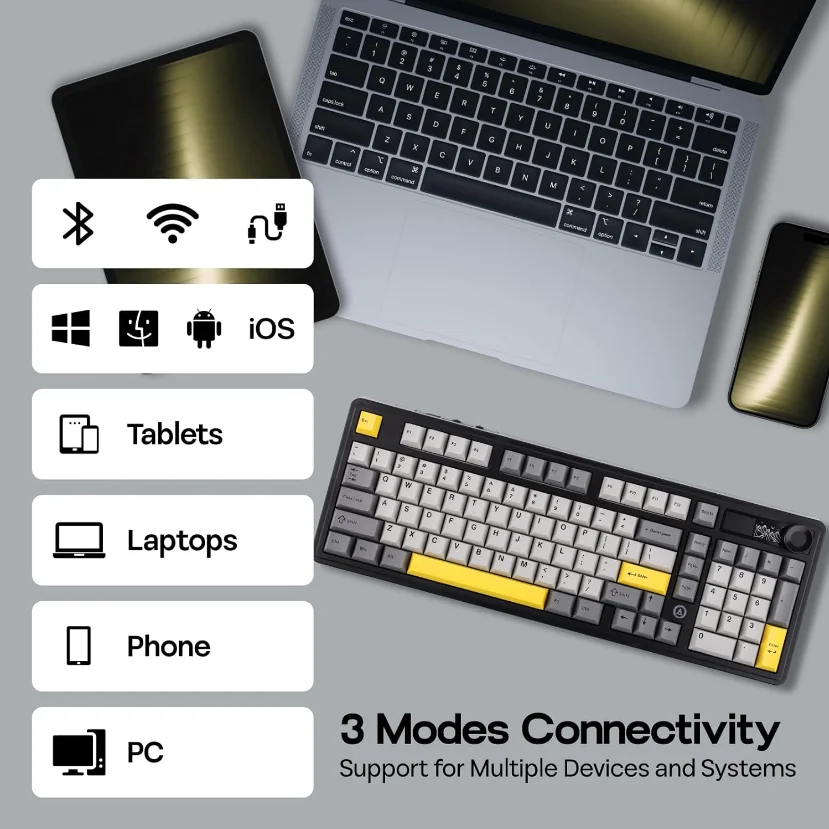Teclado Mecánico Inalámbrico Personalizable AJAZZ AK980 V2 de Tres Modos con Intercambio en Caliente, para Esports y Gaming, con Letras Laterales, Cableado e Inalámbrico