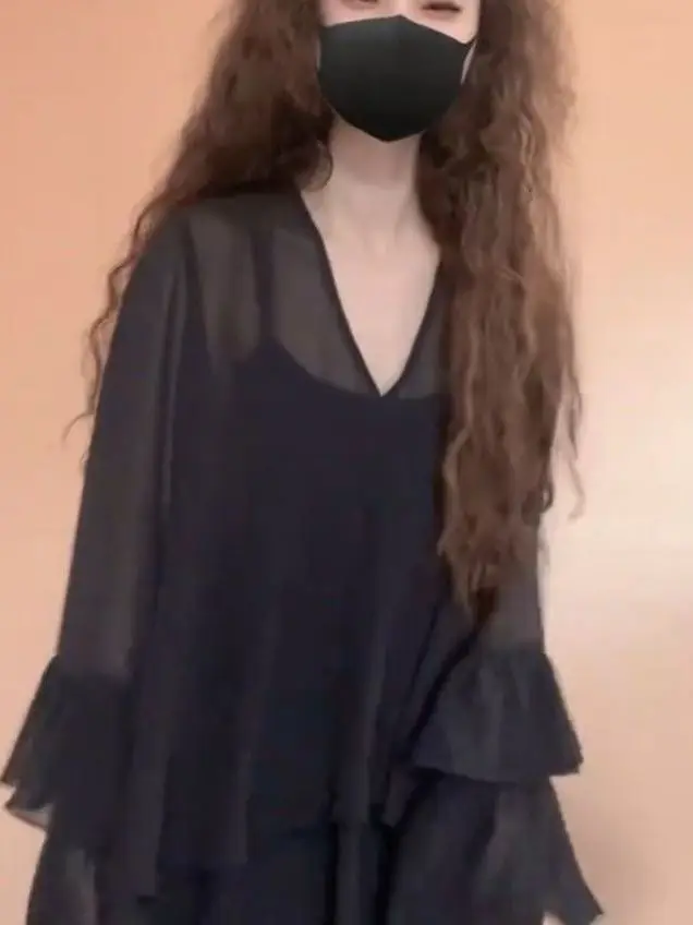 

Bla Bell Sve Splice V Ne Sexy Design Top Тонкий солнцезащитный шифон irt Весна Лето Новый корейский свободный крой Wo...