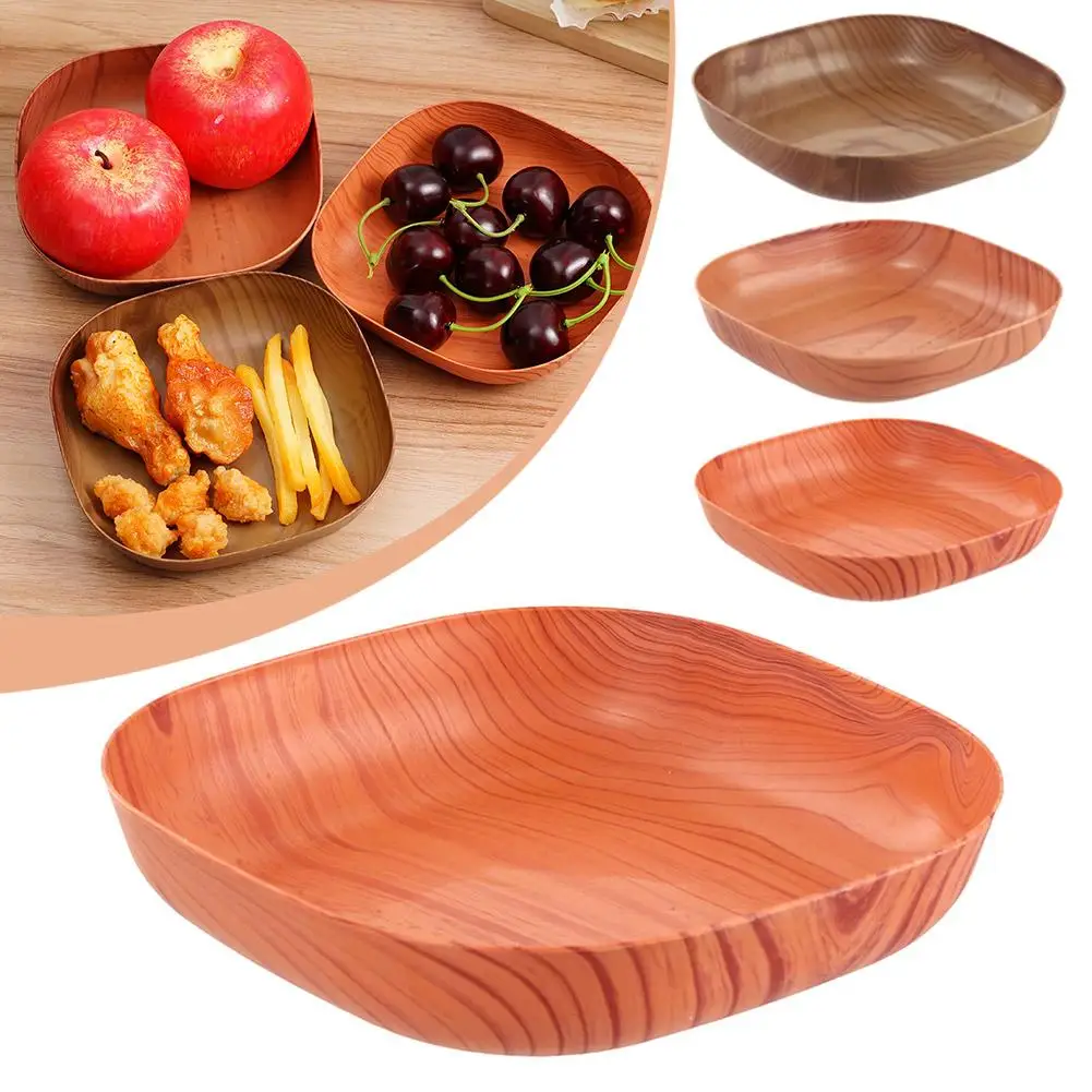 Spit Bone Dish Kitchen Wood Grain Plastic Square Plate Cake Tableware Snack Fruit Dish Bowl Snack Dried Fruit Plates Dinner F3u6