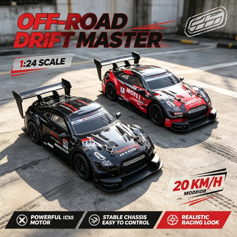 2.4G 4WD Remote Control Drift Car 1:24 Scale 20KM/H High Speed Simulation Racing Model RTR Hobby Vehicle Toy Gift For Kid Adults