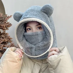 Children Adult Windproof Full Face Mask Hat Autumn Winter Head Neck Cover Ski Cycling Beanies Kids Cute Bear Ear Protection Caps