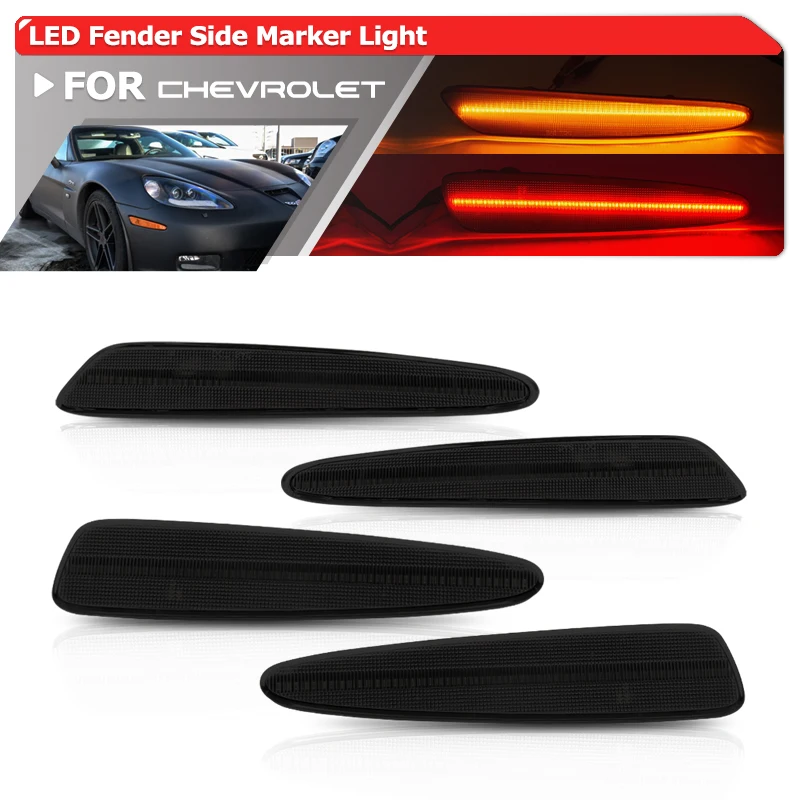 Fits For Chevrolet Corvette C6 2005-2013 Smoked Led Side Marker Lights Front Amber Rear Red Auto Fender Flare Lamps