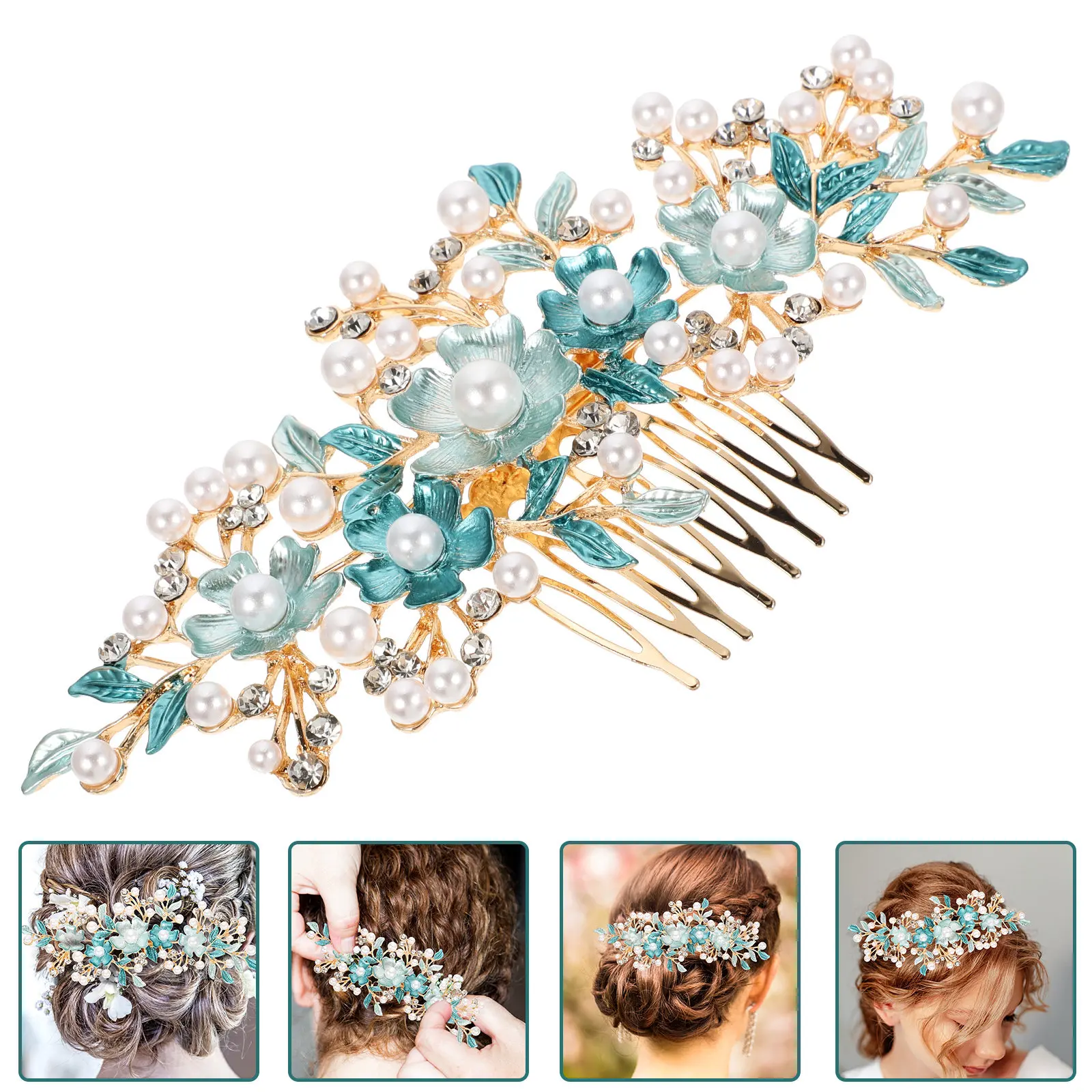 

Rose Hair Comb Alloy Flower Pattern Easy Clip Hairpin Bride Wedding Party Hair Accessories Headdresses for Women