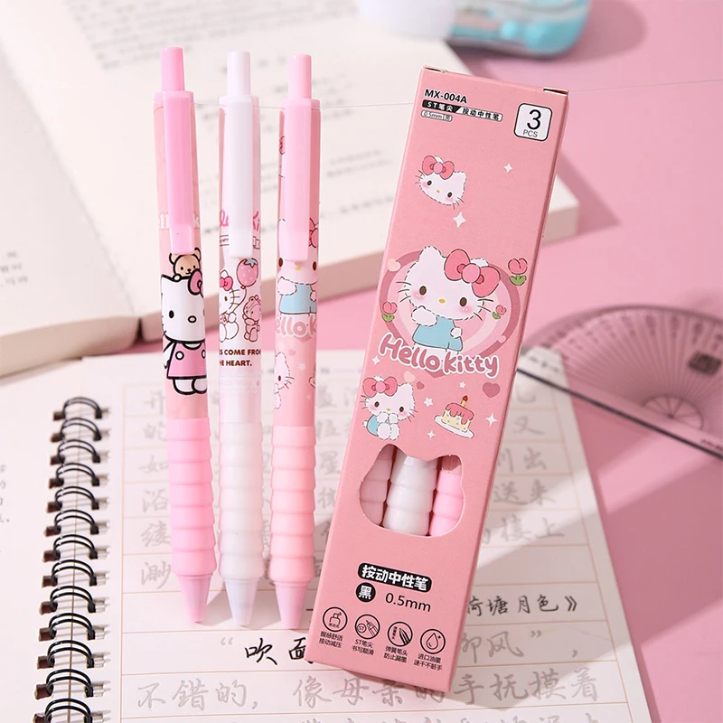 Bolígrafo de Gel con dibujos de Sanrio Hello Kitty, bolígrafos neutros de escritura suave de secado rápido, papelería para estudiantes, suministros de oficina, regalos, 3 uds.