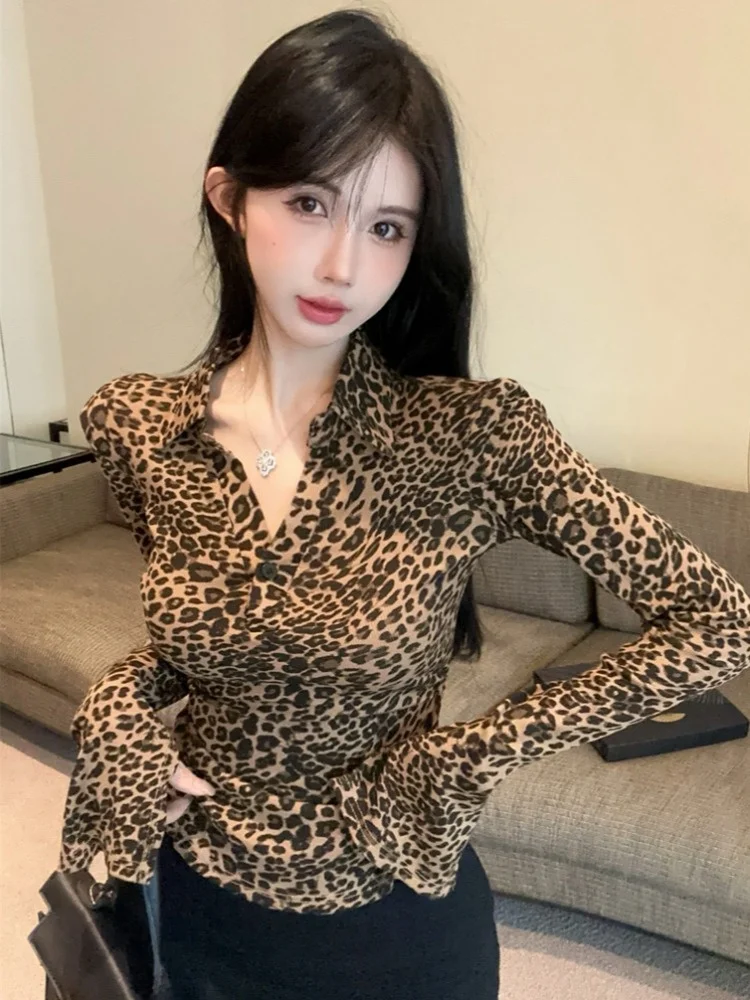 

Retro Sexy Lazy Fashion Slim Fit V-neck Chic High Waist Blotch Print American Pure Desire Pleated Waist T-shirt Women's Top