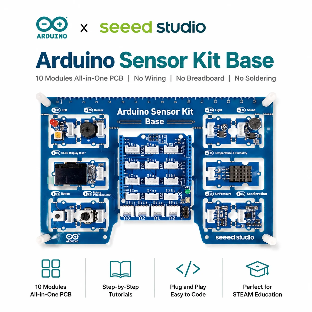 seeed-studio-arduino-センサーキット-ベース-10-in-1-エレクトロニクススターターキット-配線不要-はんだ付け不要-steam教育-コーディング学習