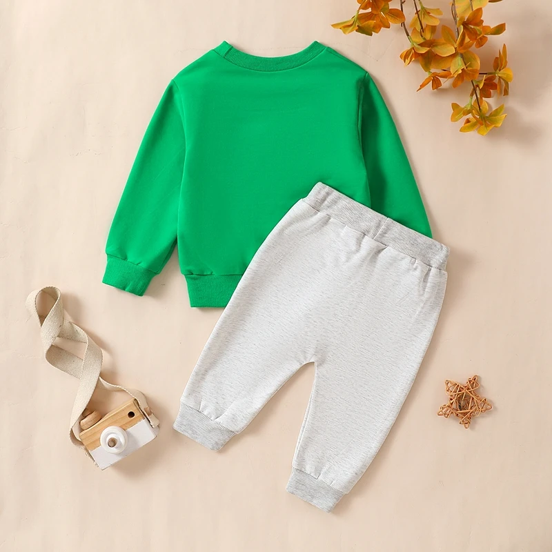 

Baby Boys Outfits Long Sleeve Lucky Letters Embroidery Sweatshirt Jogger Pants Set Infant Spring Suit