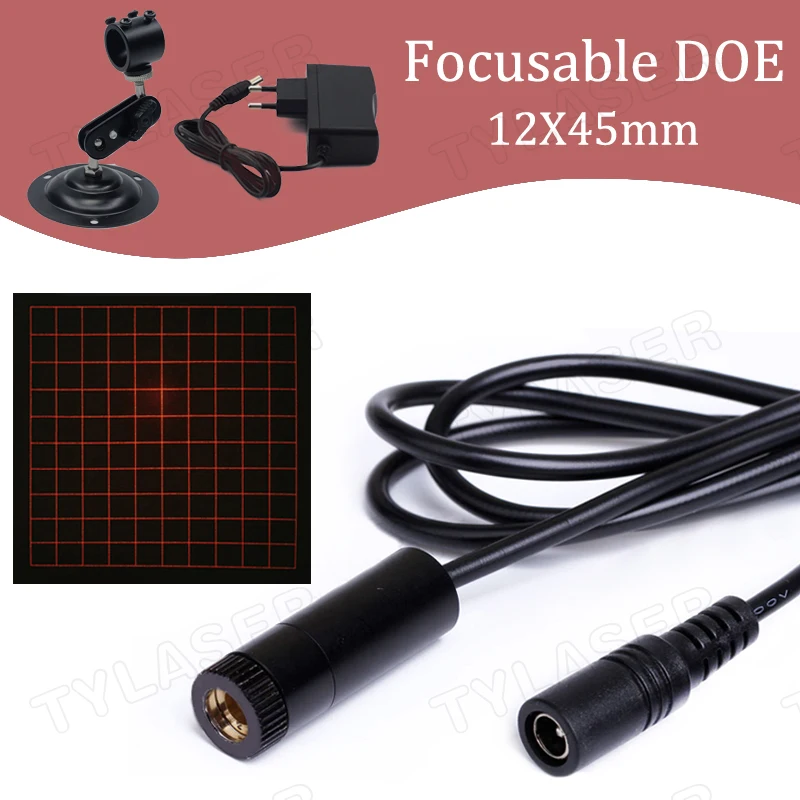 

DOE Square 10x10 Grid Focusable D12x45mm 635nm Red 10mw 30mw 50mw Laser Module for Cutting Positioning（Free with Bracket）