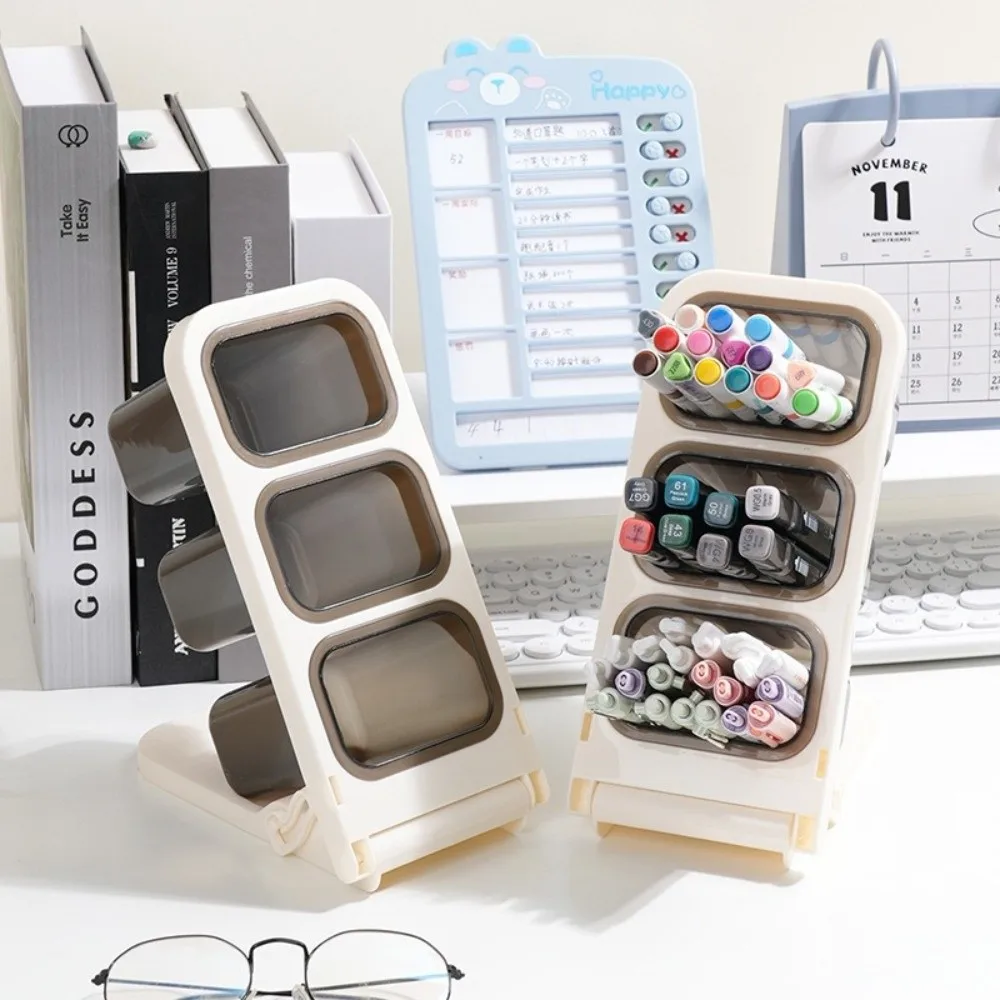 

Large Capacity Desktop Storage Box Multifunctional Removable Pencil Container Foldable Makeup Brush Storage Box
