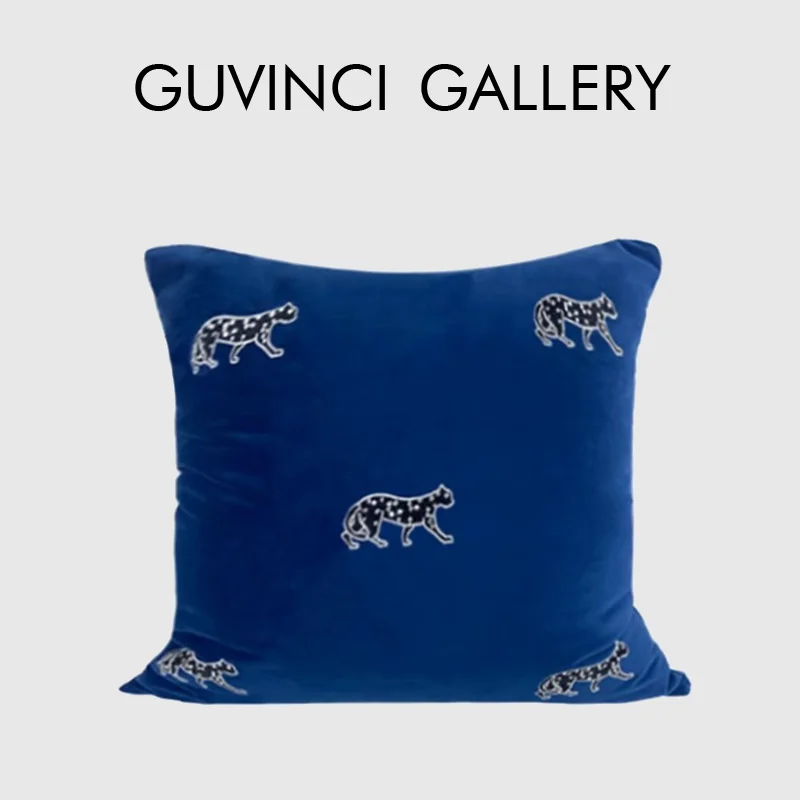 

GUVINCI Royal Blue Freedom леопардовая вышивка наволочка роскошная бархатная декоративная наволочка 45x45 см для гостиной спальни