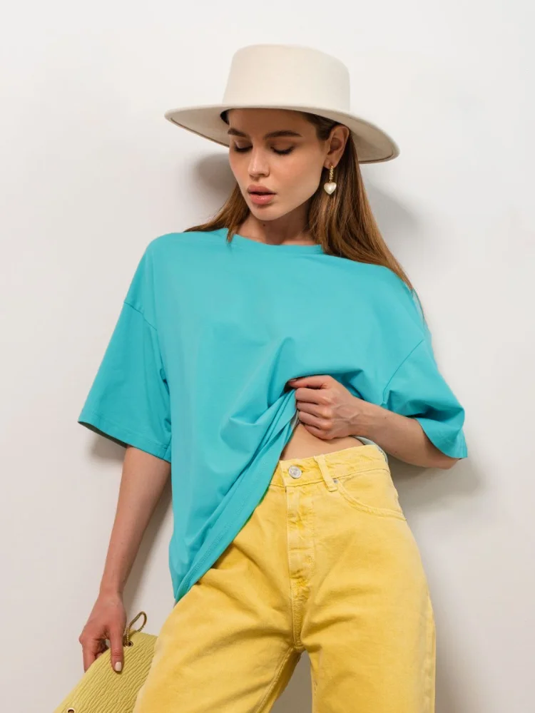 Bornladies 2025 Damen Sommer 100% Baumwolle T-Shirt Basic Modisches Einfarbiges Kurzarm-Oberteil für Damen – Detail 16