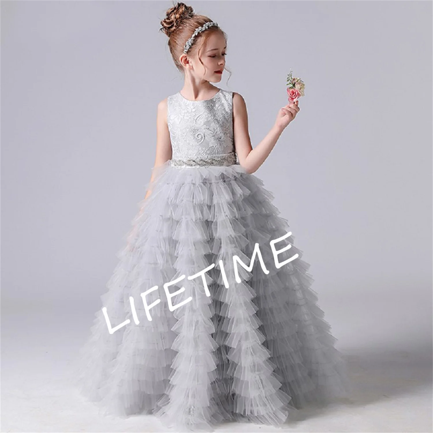 

Long Girls Formal Princess Gowns 2023 Tiered Flower Girl Dresses For Wedding Party Tulle Junior Bridesmaid Dress