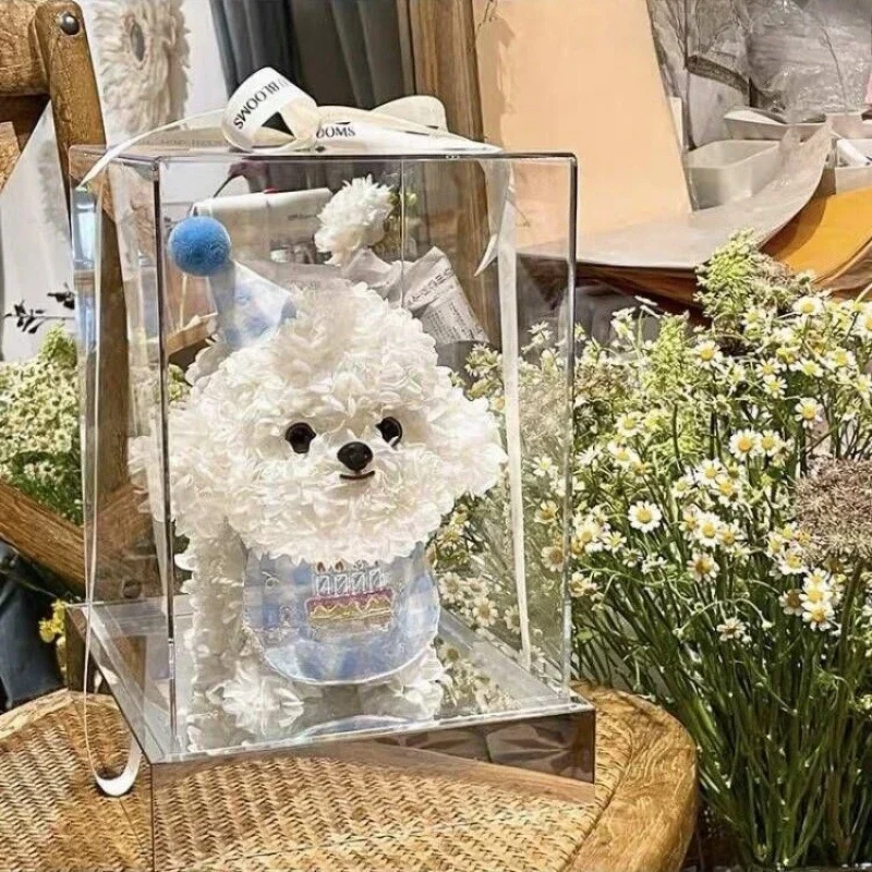 Eternal Flower Puppy Maltese Ornament Gift Box Holiday Birthday Gift for Girlfriend