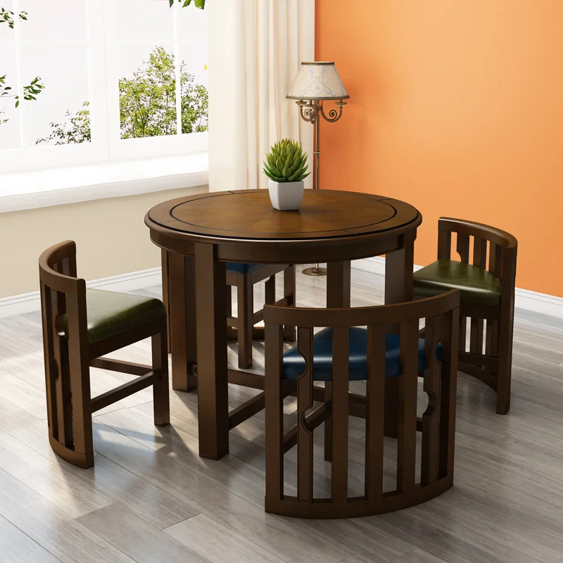 

American Style Dining Table round Table Combination Space-Saving Solid Wood Dining Table