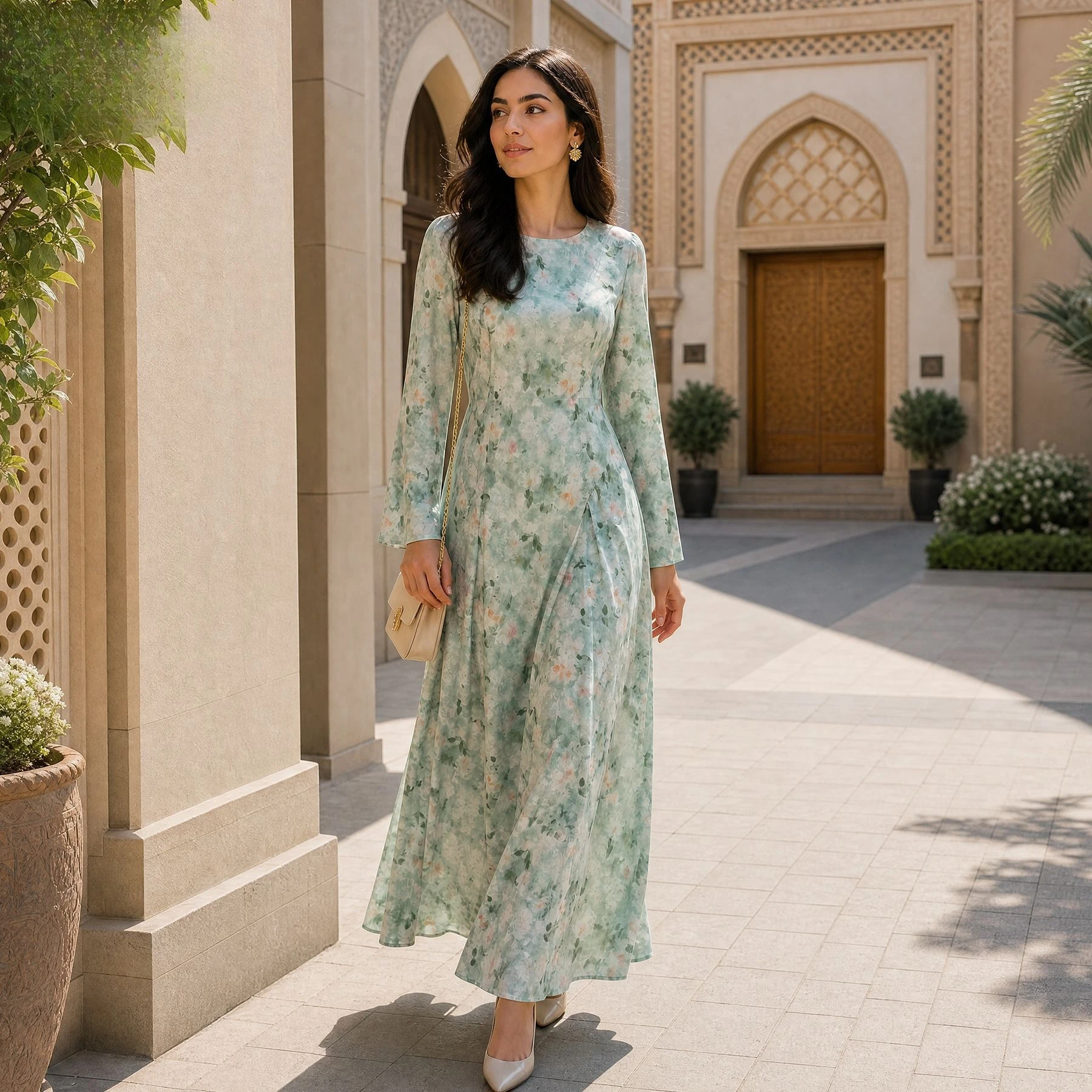 Eid Women Dress Abaya Flower Print Dresses Dubai Arabic Long Robe Party Vestidos Morocco Abayas Jalabiya Muslim Ramadan Kaftan
