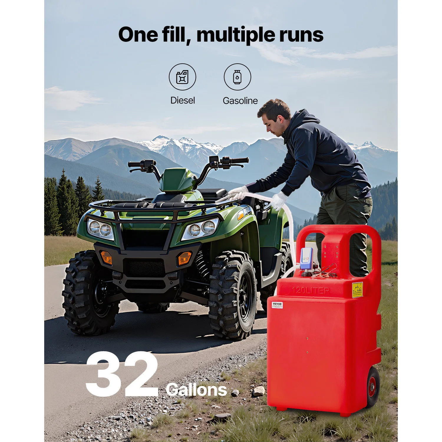 120L/32Gal  Tank with 12V 2.5GPM Electric Transfer Pump Caddy for Car Truck Diesel Canister