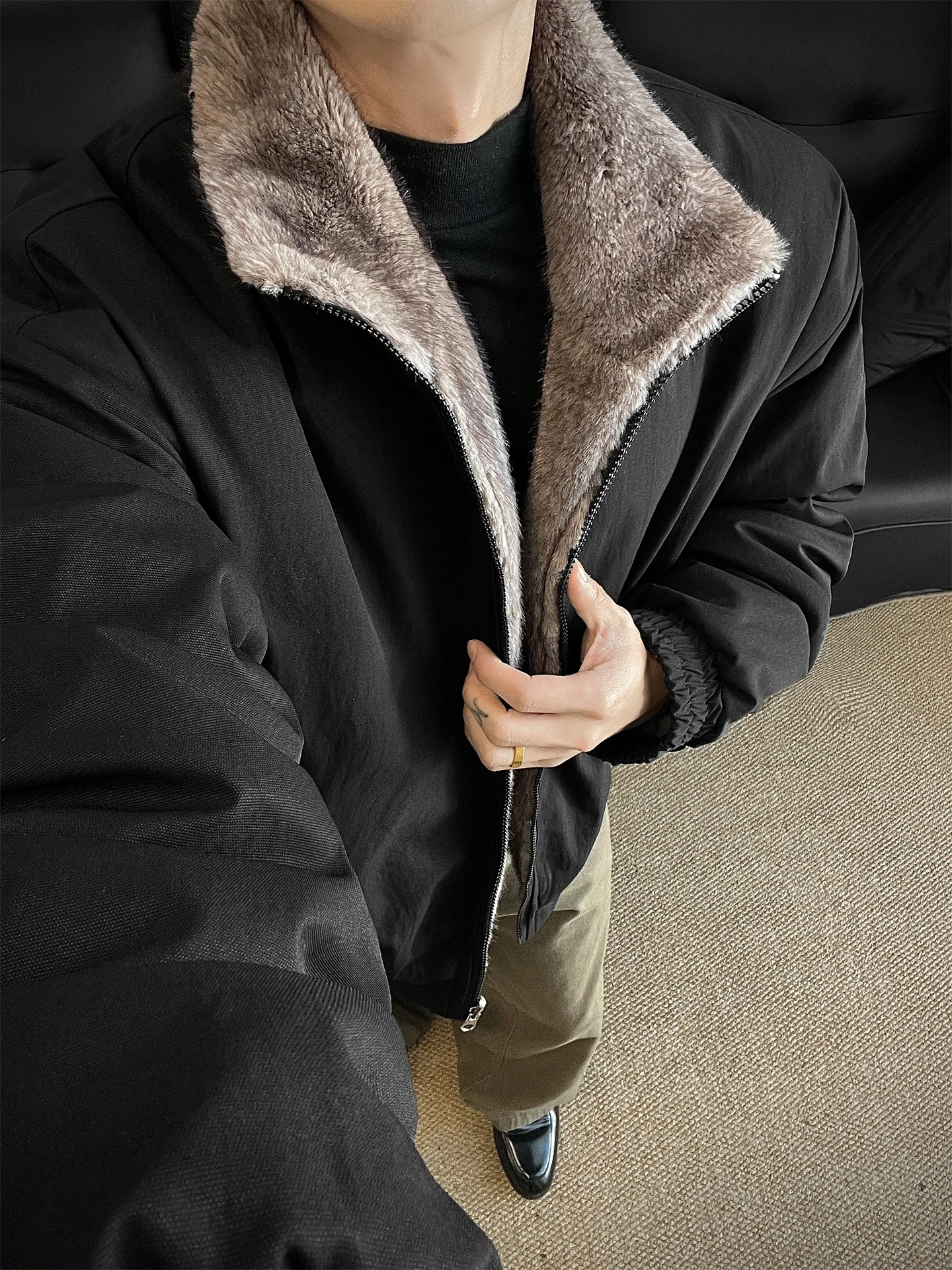 

Американская двусторонняя зимняя хлопковая куртка с меховым воротником для мужчин, утепленная, с воротником-стойкой, рабочая одежда