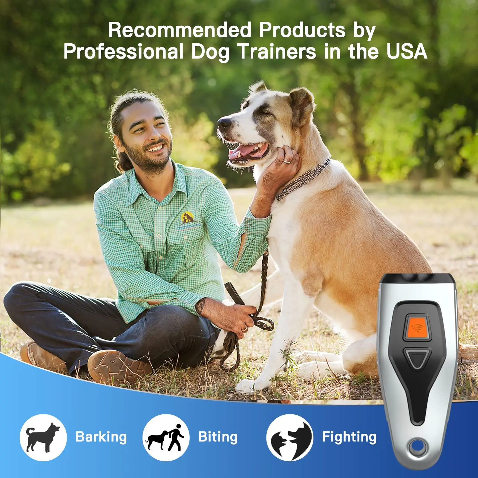 Ultrasonic Repeller Dog Barking Control Device Anti Barking Device with Dual Ultrasound Head High Power 32 FT Range Rechargeable