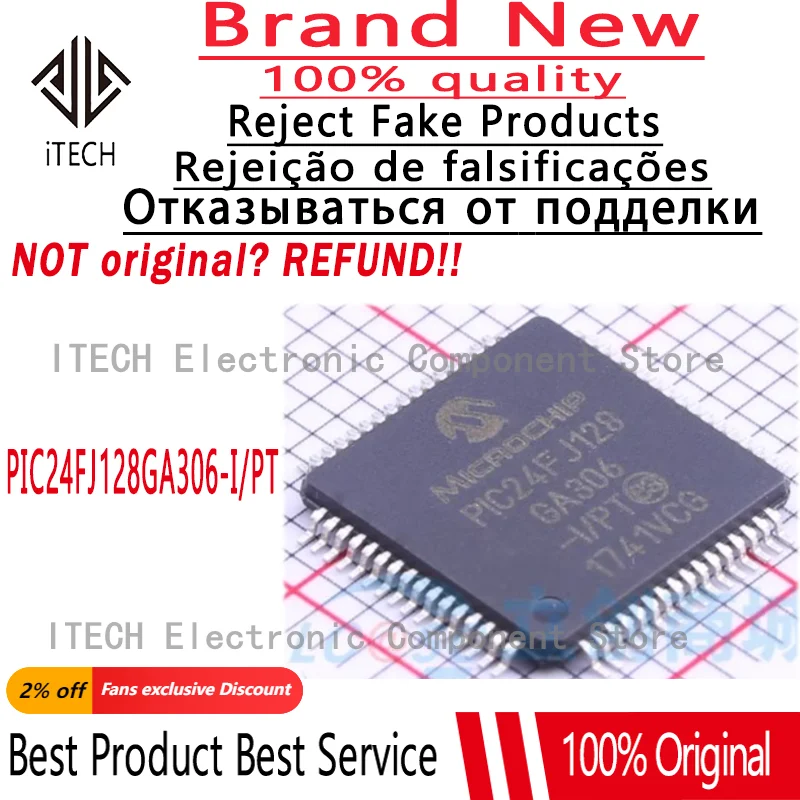 

10pcs/lot Original PIC24FJ128GA306-I/PT PIC24FJ128GA306 PIC24FJ128 TQFP64 Microcontroller Chipset 100% New and Genuine