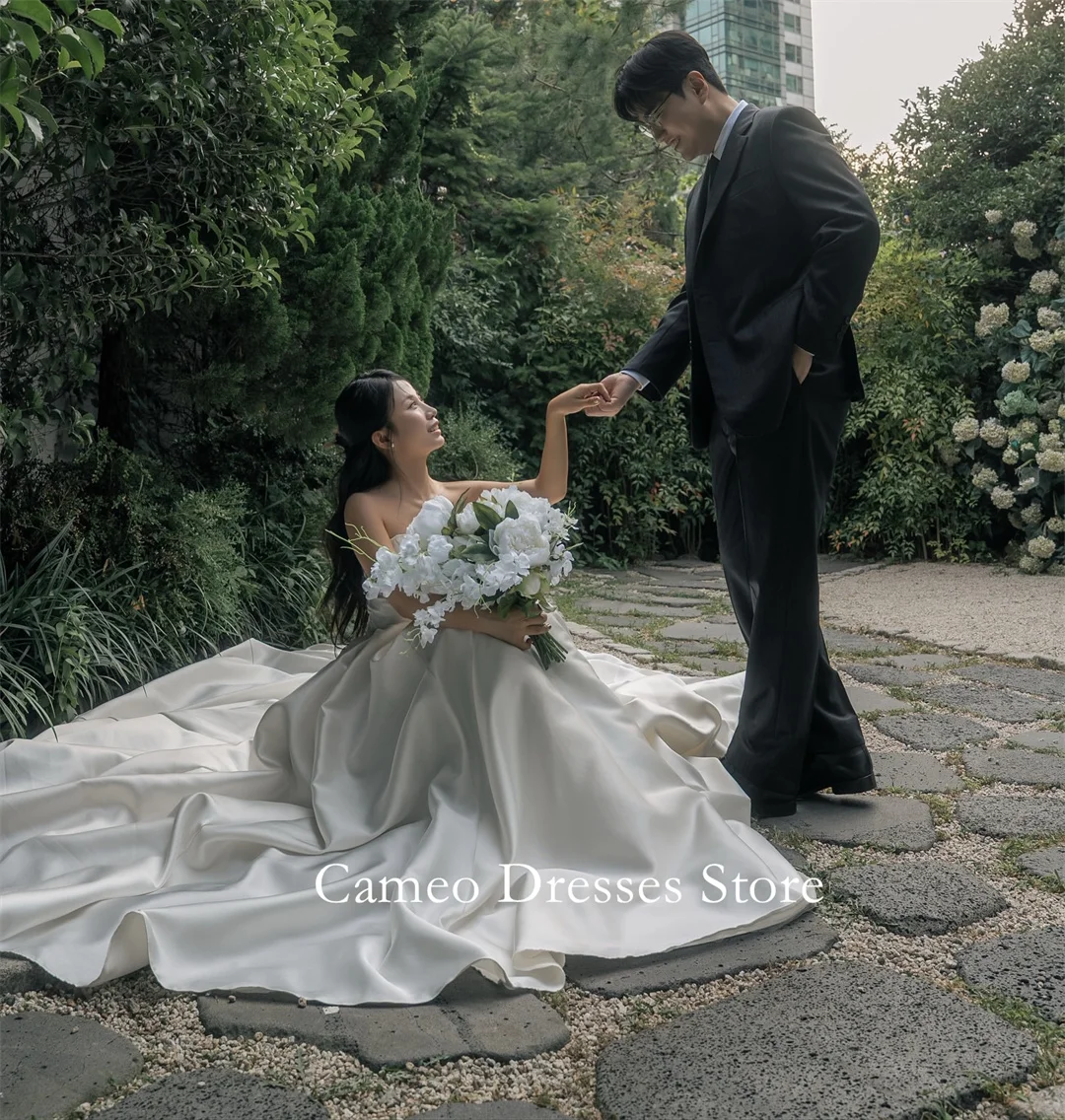 SONDR Customized One-Shoulder Short  Sleeves A-Line Ivory Wedding Dresses Satin Sweep Train Brides Gowns Women Bridal Dresses