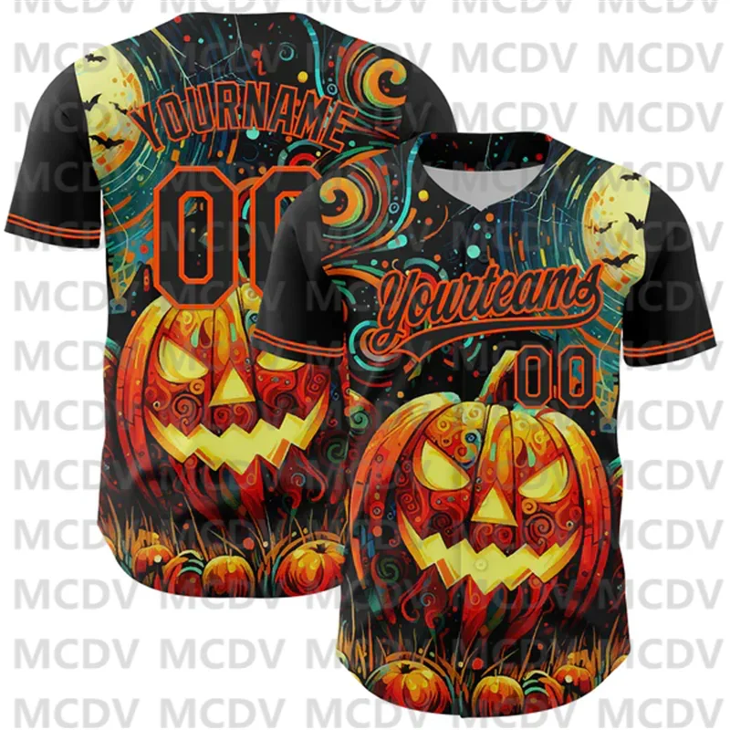 

Custom Black Orange 3D Halloween Authentic Baseball Jersey 3D Printed Men Women Shirt Casual Shirts Sport Unisex Tops