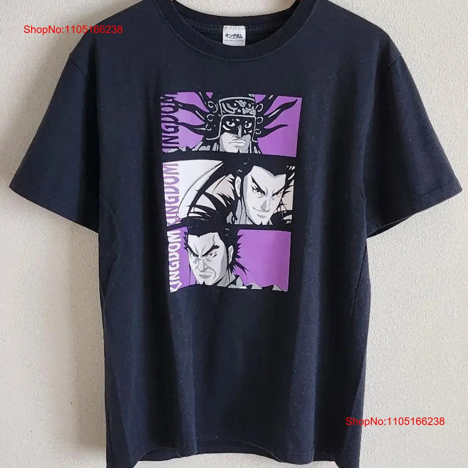 Kingdom T shirt Black L Anime Character Print Used vintage Washed Stylish streetwear Slightly graphic Comfortable Breathable
