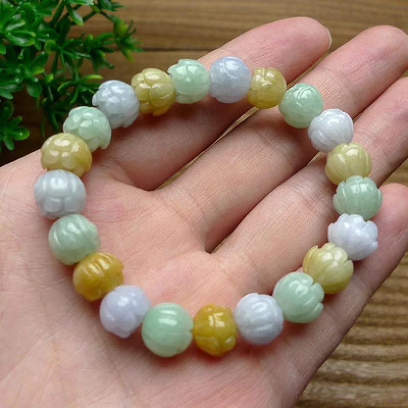 Factory Direct Sales Natural A- Level Ladies Tri-Color Fu Lu Shou Lotus Myanmar Jade Bracelet Ornament