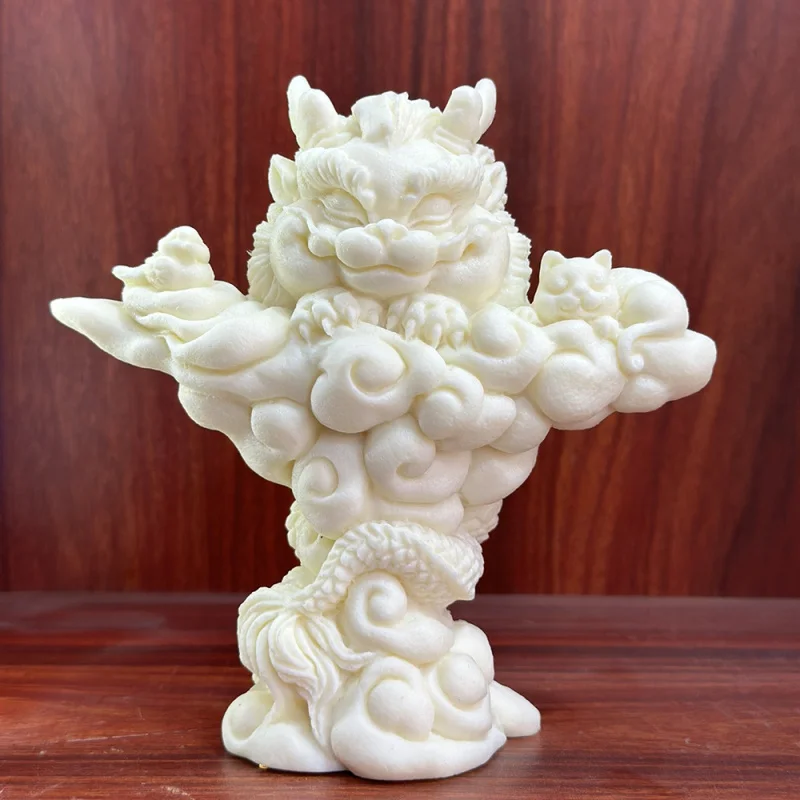 Ivory Nut Carved Gold-Plated Cloud Light Wind Light KIRIN14.2*14*6cmHome Living Room Desktop Crafts Ornaments