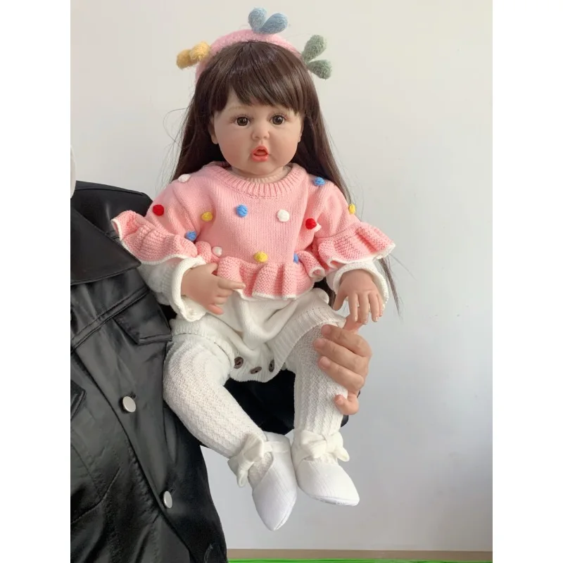 실물 같은 Reborn Baby 인형 천 바디 소프트 실리콘 60cm 소녀 비닐 공주 Bebe, 생일 선물 드레스