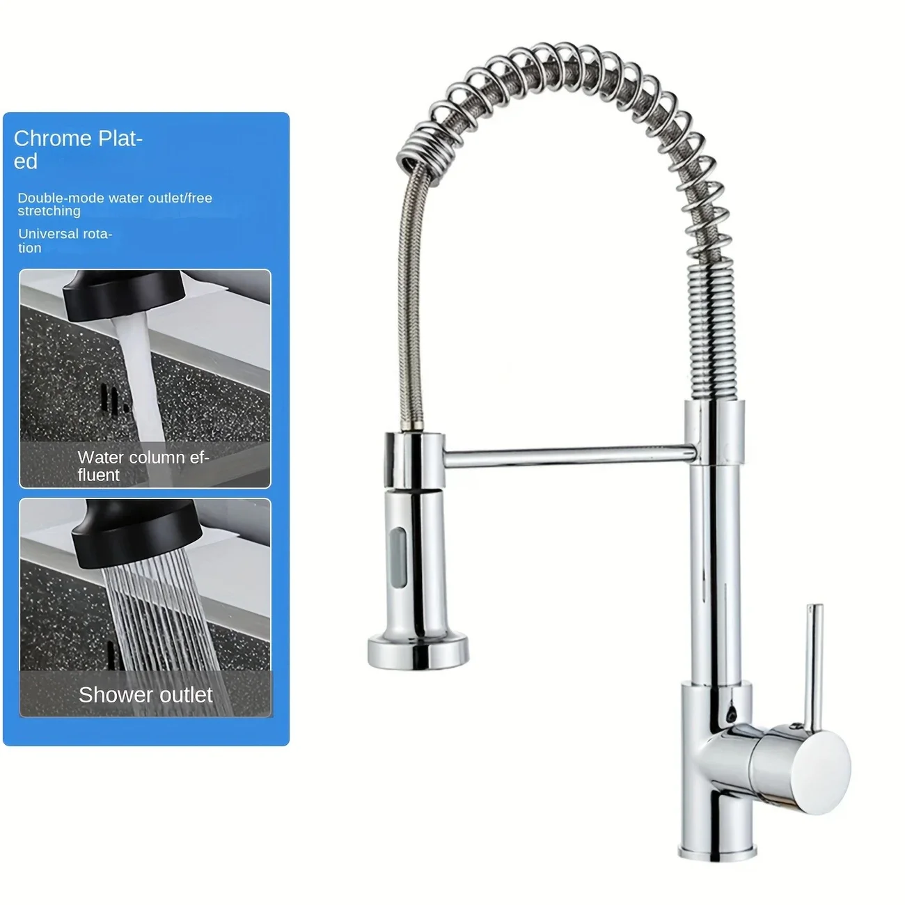 

1pc Black Kitchen Hot And Cold Faucet, Kitchen Faucet Hot And Cold Sink Telescopic Lifting Universal Spring,Rotatable Faucet