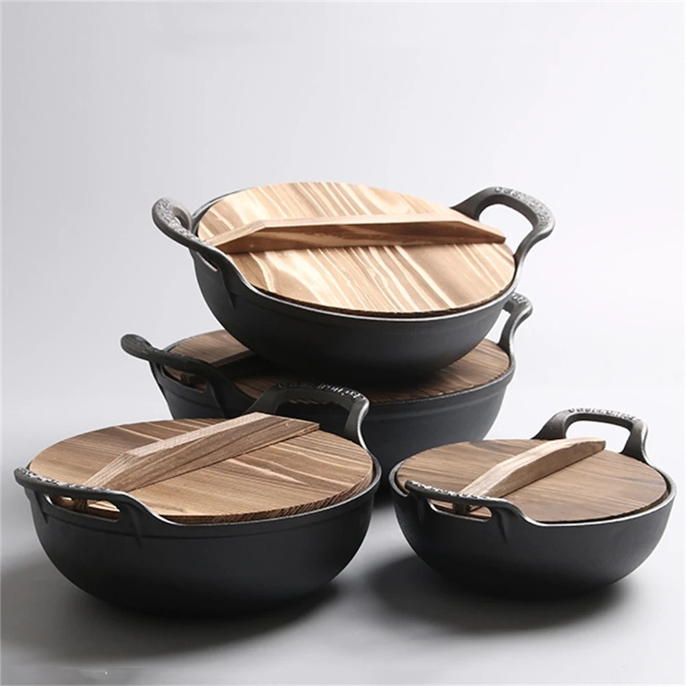 

Cooking At Home Friend Gatherings 20cm Diameter Cast Iron Wok Easy Clean Non Rust Frying Pan Utensil Dual Handle Wok