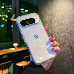 Laser Love Pattern Transparent Phone Case For Google Pixel 9 10 11 Pro XL 10A 9A 8A 8 Pro Airbag Corner Anti-shock Hard Cover