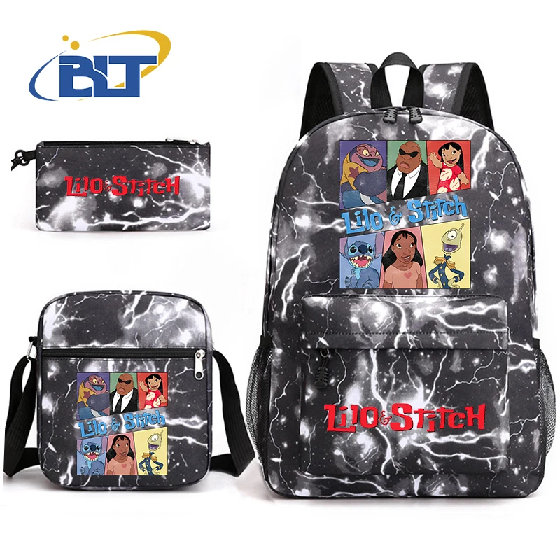 Stitch Impresso Mochila Set, Bolsa Escolar Estudante, Bolsa de Ombro, Lápis, Kids Gift, 3 Pcs