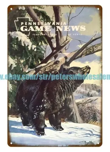 1975 bear Pennsylvania Game News metal tin sign colorful collective wall decor