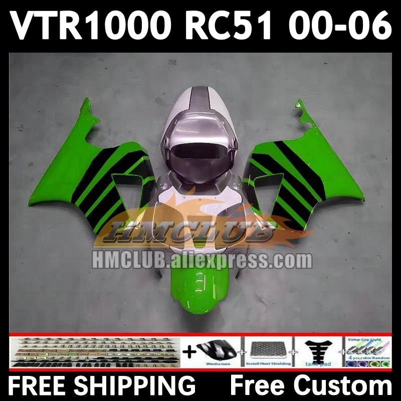 Body For HONDA VTR1000 RC51 VTR 1000 01 02 03 04 green silve 05 06 84No.134  SP1 SP2 2000 2001 2002 2003 2004 2005 2006 Fairings