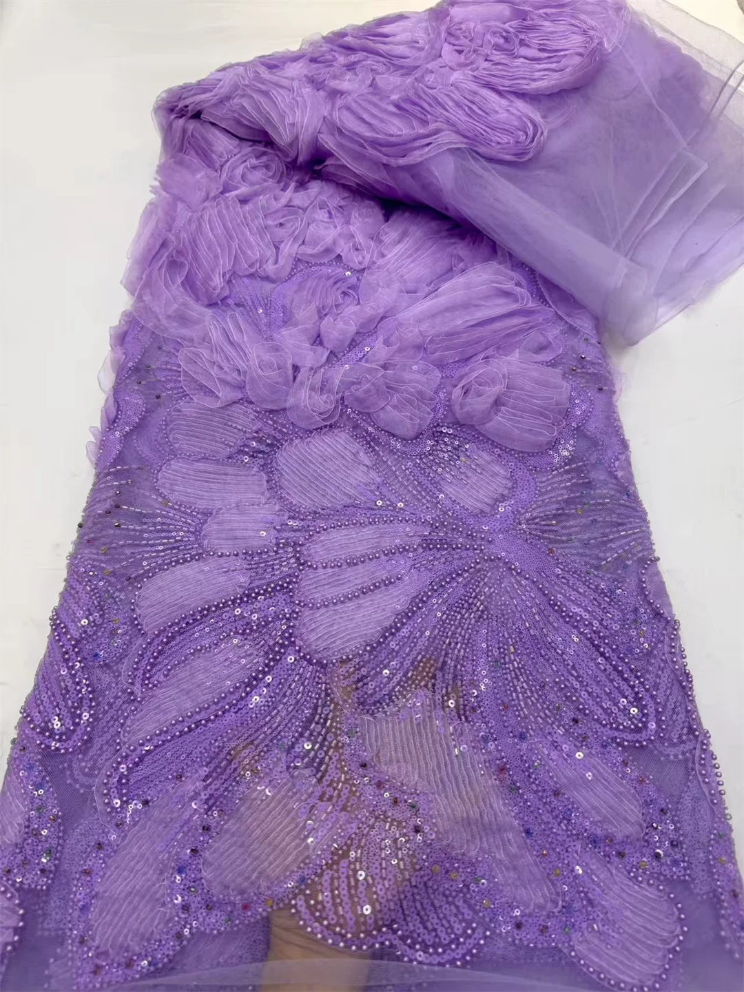 2026 High Quality African Heavy Beaded Lace Fabric Luxury French Sequins Mesh Embroidery Fabric for Wedding Party Dresses