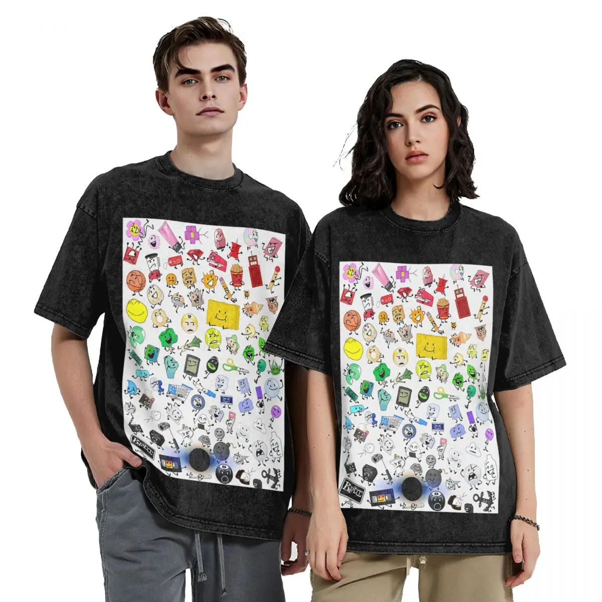 BFB And TPOT Full Cast BFDI Hip Hop Short Sleeve T-Shirts Washed Tops Tees Streetwear T Shirt Printed for Men woman