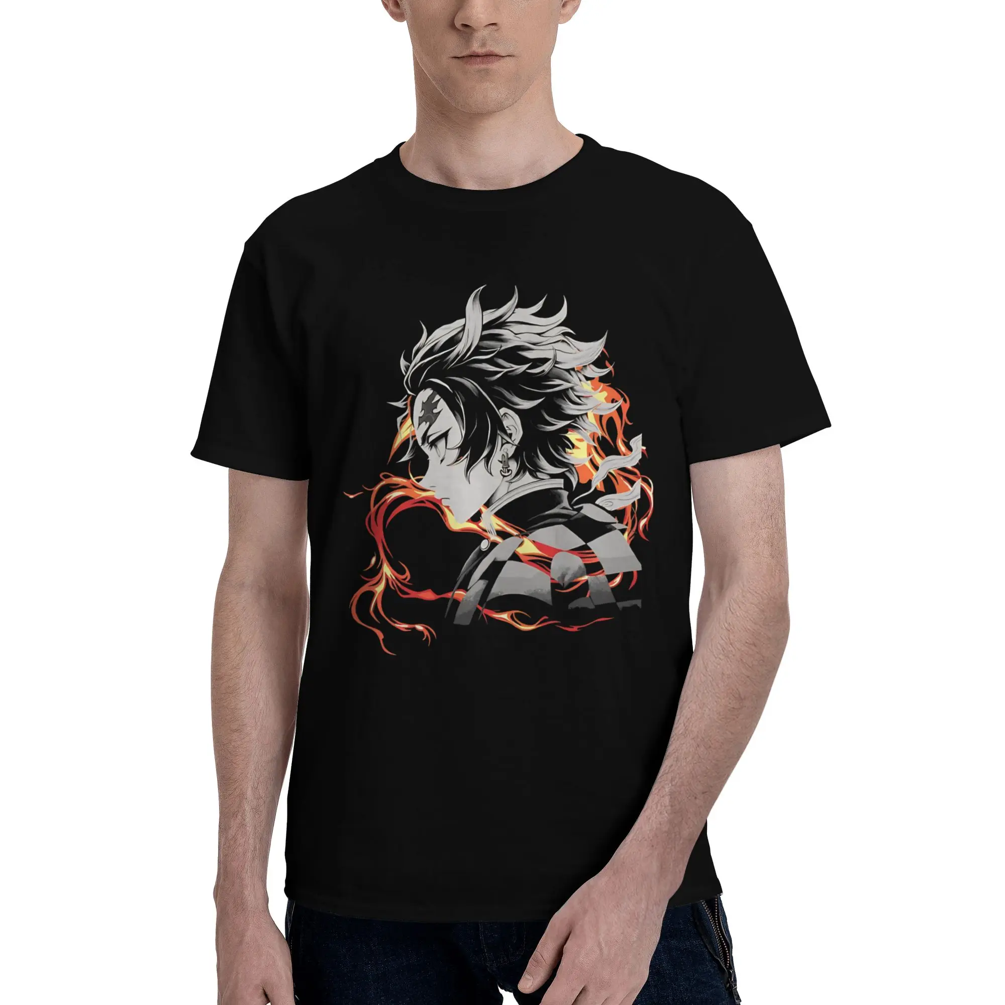 Tanjiro DARK BACKGROUND OPTIMIZED  Funny 100% Cotton T-Shirt Bandai Demon Slayer Tees Tops For Men