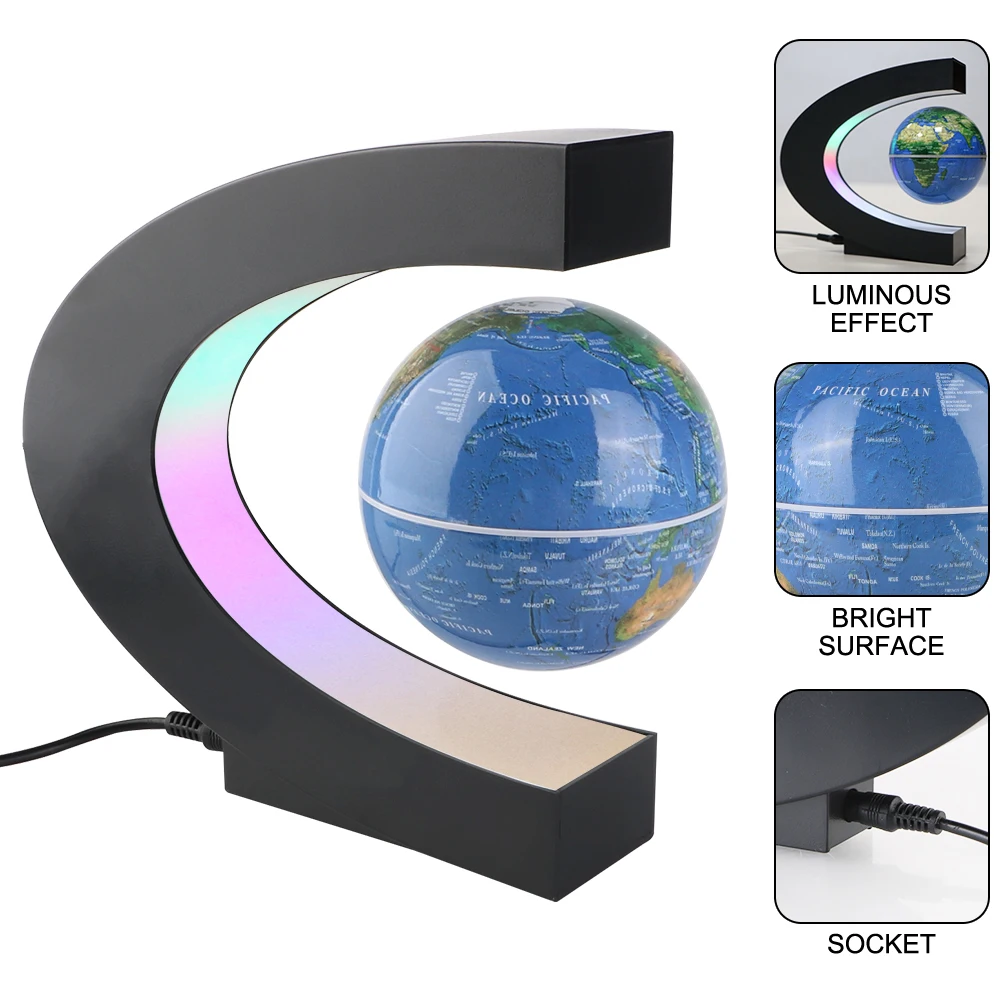 Novedad bola de luz regalos de cumpleaños globo de levitación magnética flotante LED mapa del mundo decoración del hogar lámpara antigravedad electrónica