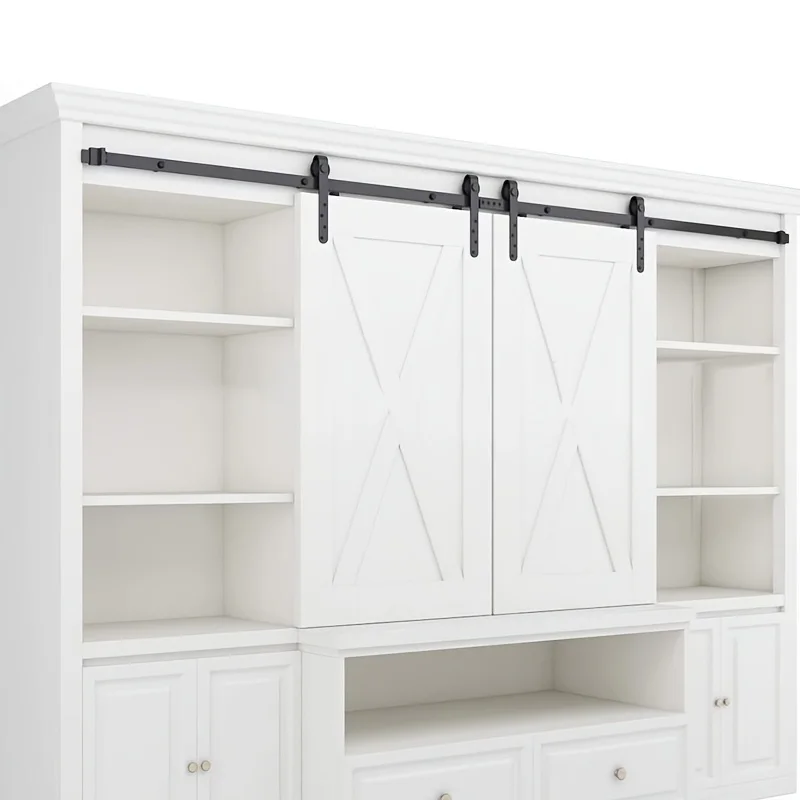 1 Juego de herrajes para puertas corredizas silenciosas de acero al carbono, adecuado para pistas de acero al carbono en barnes, gabinetes de TV y armarios