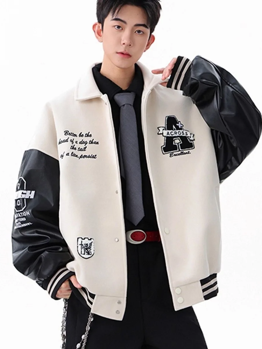 

Мужская повседневная куртка-бомбер в американском стиле из искусственной кожи, свободного кроя, с вышивкой, из полиэфирного волокна, ветрозащитная, для молодежи