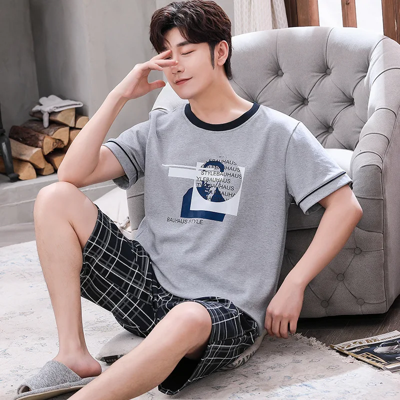 Korean Fashion Nightwear Cotton Men\'s Shorts Pajamas Set Man Casual Loungewear Male Home Clothes Pyjamas Pjs Homme