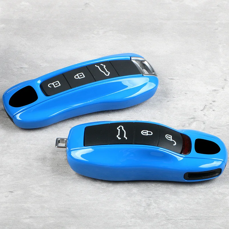 Key Case Shark Blue for Porsche 718 911 Panamera Cayenne Macan Boxster Cayman Car Key Shell Cover Remote Control Fob Replace